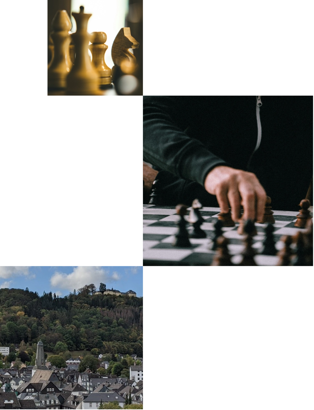 Startseiten Grafik mit Schachfiguren, einem Schachspieler und der Stadt Bad Laasphe